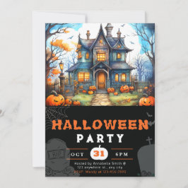 Convite Abóboras de Halloween Pretas Casa de Campo America