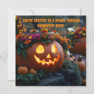 Convite Abóboras de Halloween talhadas com flores