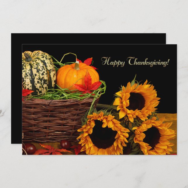 Convite Abóboras e Girassóis Janto de Ação de Graças (Frente/Verso)