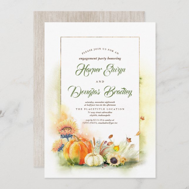 Convite Abóboras e girassóis Queda Festa de noivado (Frente/Verso)