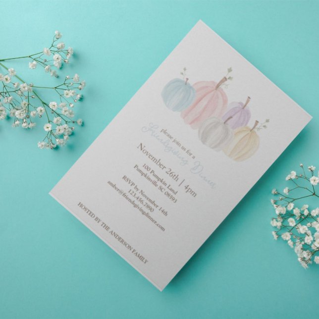 Convite Abóboras em Aquarela Pastel Dia de Ação de Graças (Criador carregado)