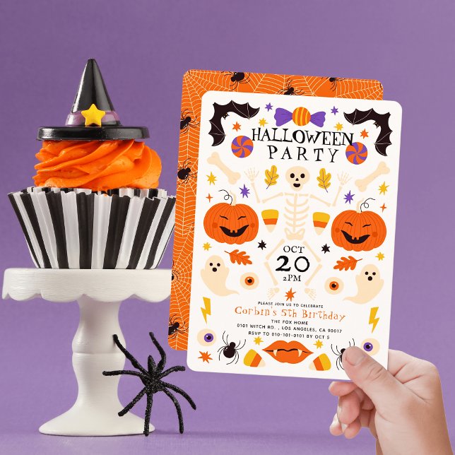 Convite Abóboras Esqueleto Fantasmas Aniversário Halloween (Criador carregado)