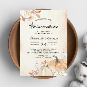 Convite Abóboras Laranja de Outono Rústico & Flores