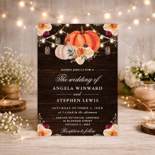 Convite Abóboras Laranja Outono Rústico Casamento Floral