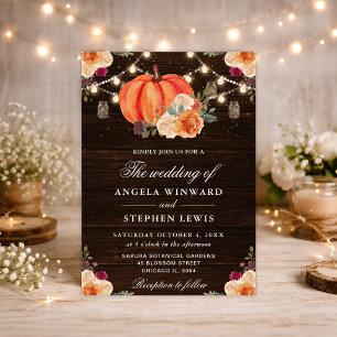 Convite Abóboras Laranja Outono Rústico Casamento Floral