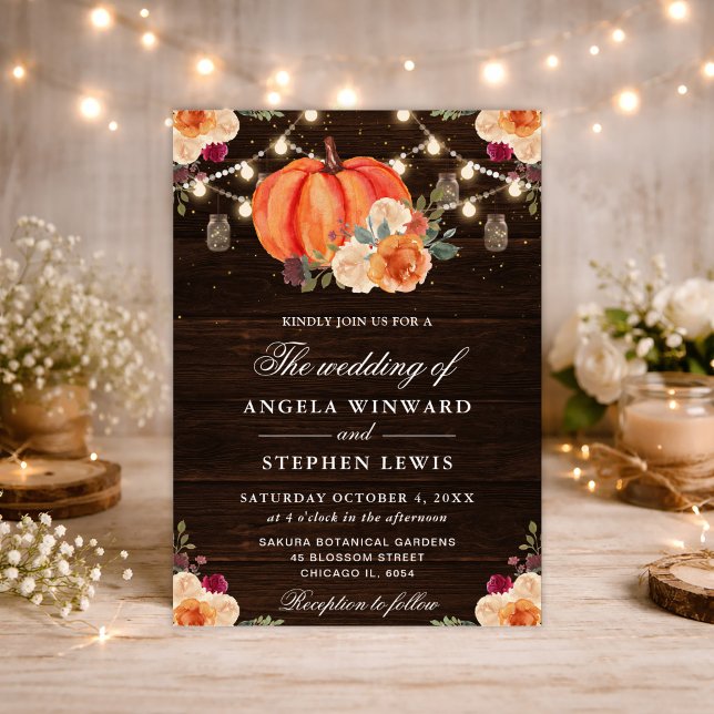 Convite Abóboras Laranja Outono Rústico Casamento Floral (Criador carregado)