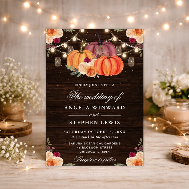 Convite Abóboras Laranja Outono Rústico Casamento Floral (Criador carregado)