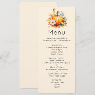 Convite Abóboras Laranjas e Flores Menu de Outono