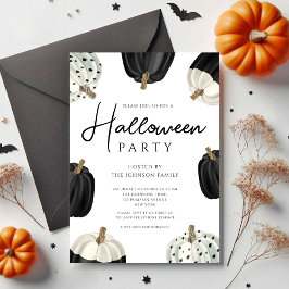 Convite Abóboras Pretas E Brancas Fofas Halloween