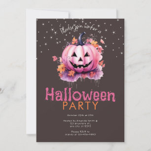 Convite Abóboras Rosa Deixam Estrelas na Festa de Hallowee