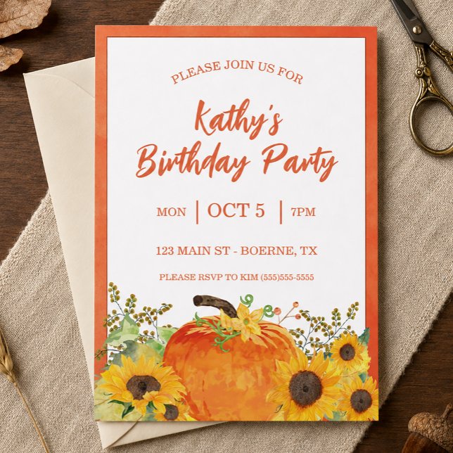 Convite Abóboras Rústicas Aniversário de Outono (Rustic Pumpkins Fall Birthday Invitation)