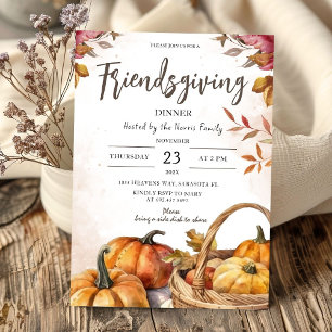 Convite Abóboras Rústicas Jantar do Friendsgiving em Aqu