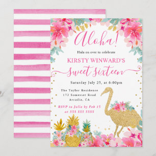 Convite Abolos Cor-de-rosa e Dourados & Festa Sweet 16 de