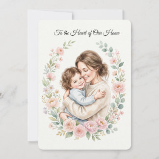 Convite Abraço de Mãe e Filho em Aquarela com Coroa Floral