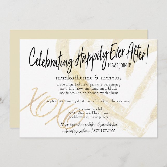 Convite Abraços, Beijos e Corações Pós Festa de Casamento (Frente/Verso)