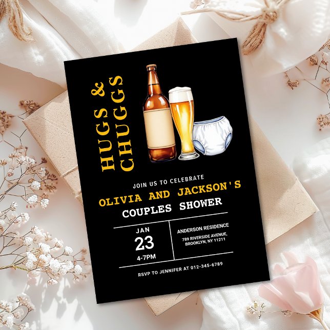 Convite Abraços & Cervejas Fraldas Casal Chá de Bebê (Criador carregado)