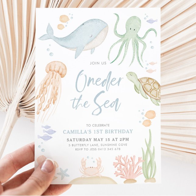 Convite Abre O primeiro aniversario Marítimo Sob O Mar (Oneder the Sea - 1st Birthday Invitation)