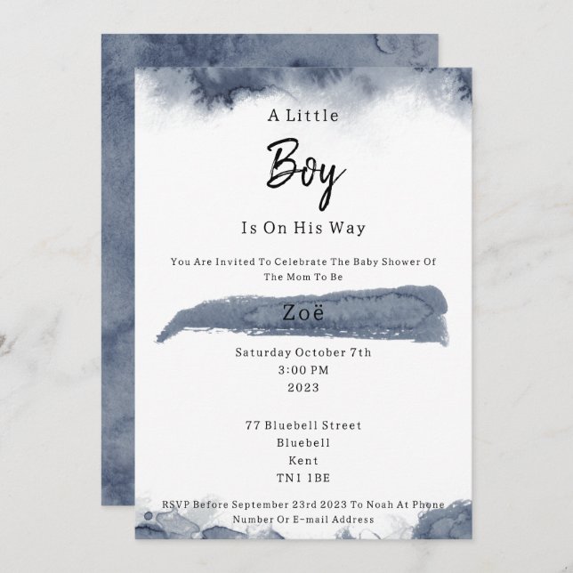 Convite Abstract Blue Elements Sweet Baby Boy Baby Shower (Frente/Verso)