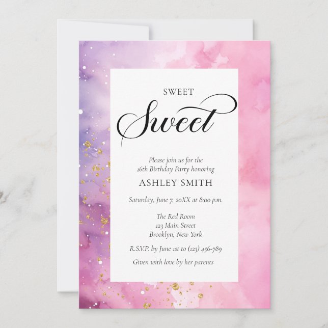 Convite Abstract Pastel Pink Purple Sweet 16 Birthday (Frente)