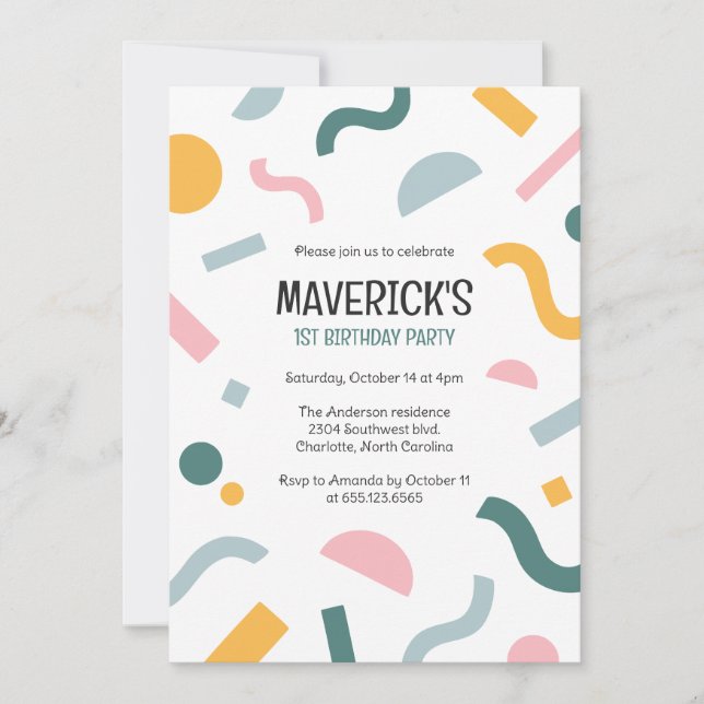 Convite Abstract shapes baby first birthday invitation (Frente)