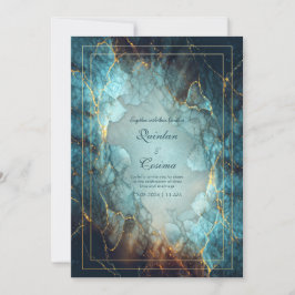 Convite Abstract Teal Turquoise Gilded Geode Wedding