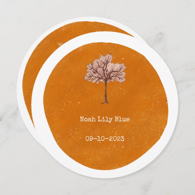 Convite Abstract Yellow Circle Shape Pink Tree Card (Frente/Verso)