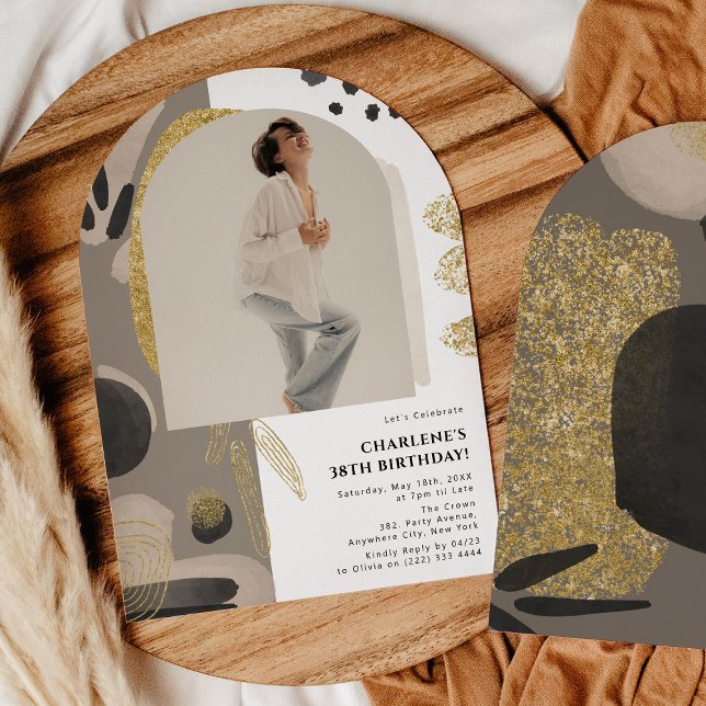 Convite Abstrato Arch Foto Aniversário Qualquer Idade (Criador carregado)