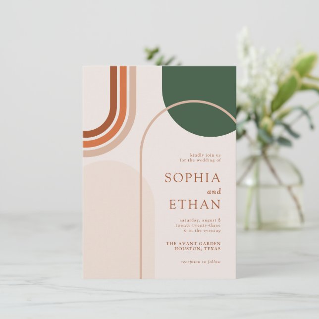 Convite Abstrato Arch Weding Boho (Em pé/Frente)
