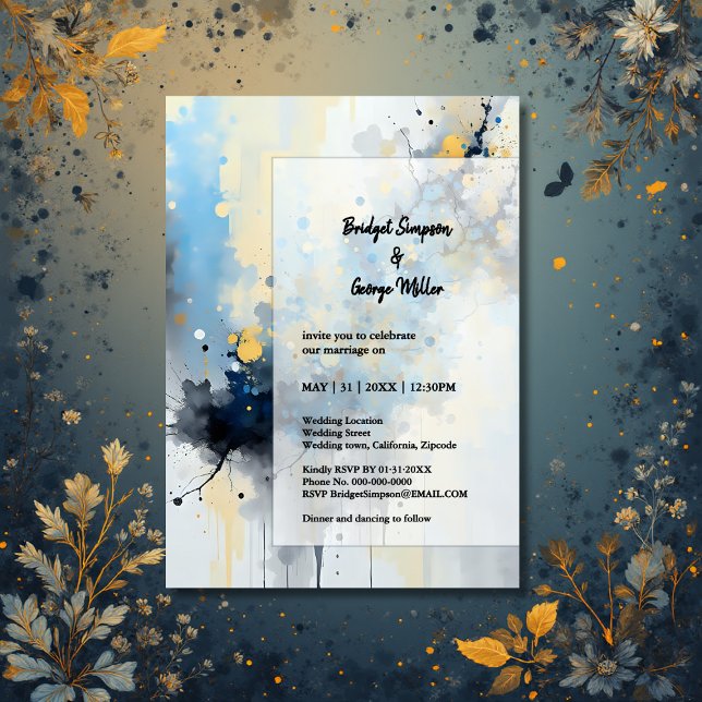 Convite Abstrato Azul e Dourado casamento do Trabalho de a (Criador carregado)