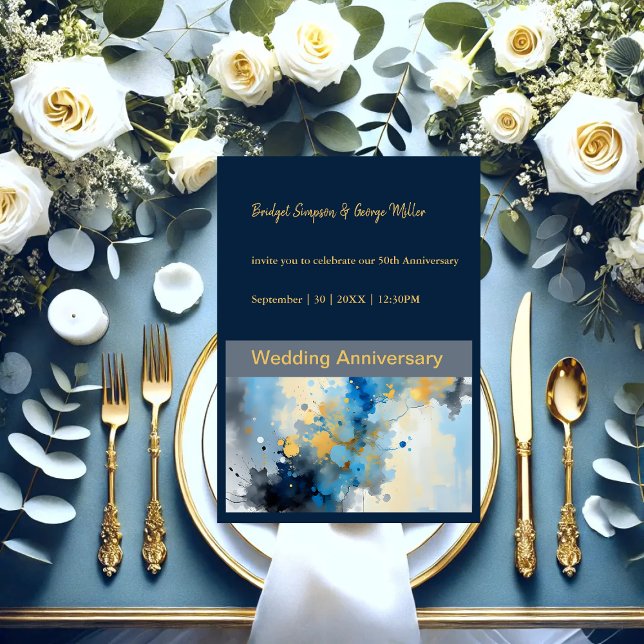 Convite Abstrato Azul e Dourado casamento do Trabalho de a (Criador carregado)