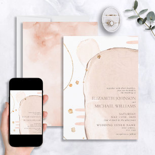 Convite Abstrato Blush Foil Moderno, Pink e Gold Foil