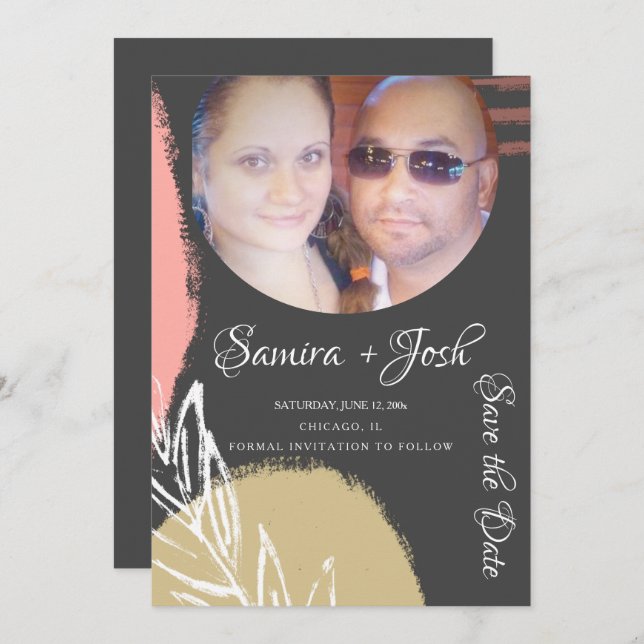 Convite Abstrato Botânica Cinza Guardar a Foto da Data (Frente/Verso)