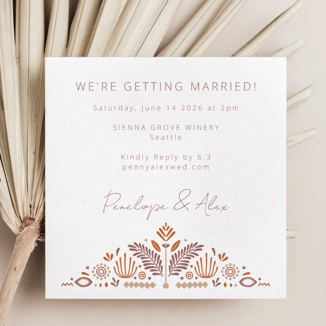 Convite Abstrato Botânico Formas Terracotta Rust Casamento (Criador carregado)