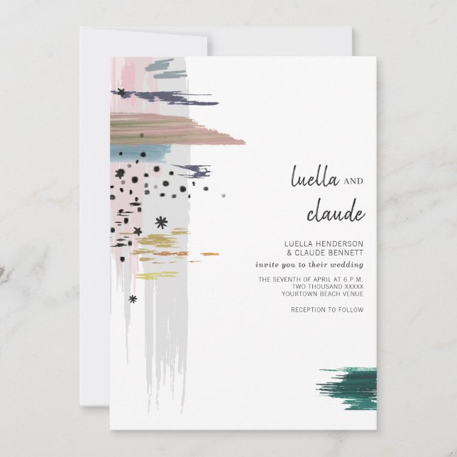 Convite Abstrato Brushstrokes Modern Wedding (Frente)