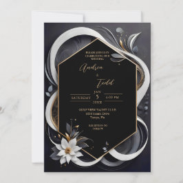 Convite Abstrato, casamento elegante, branco e ouro modern
