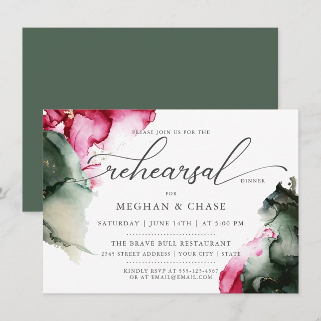 Convite Abstrato cor-de-rosa e verde-sábado (Frente/Verso)