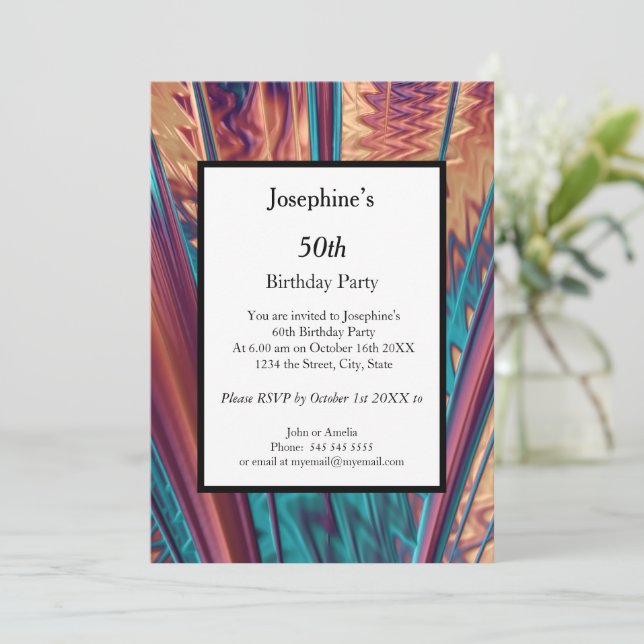 Convite Abstrato cores 50ª Festa de aniversário (Em pé/Frente)