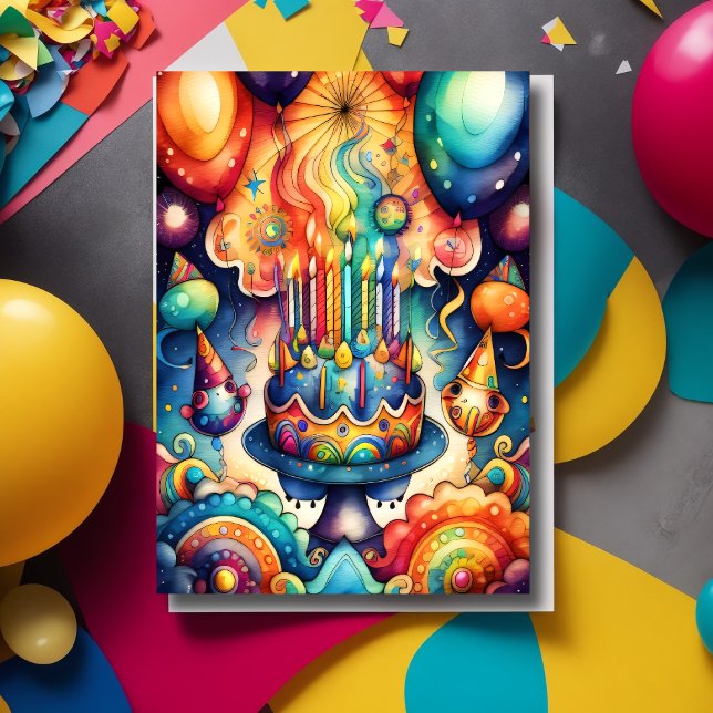 Convite Abstrato de Aquarela Design de aniversário (Criador carregado)