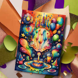 Convite Abstrato de Aquarela Design de aniversário