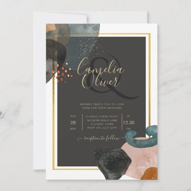Convite ABSTRATO de Casamento de Tons da Terra BUDGET (Frente)