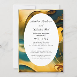 Convite Abstrato de Casamento Ouro Teal Elegante Moderno