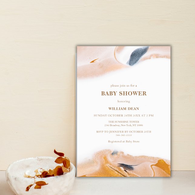 Convite Abstrato de Chá de fraldas de de Aquarela Russo (Rustic Modern Abstract Watercolor Baby Shower Invitation)
