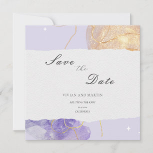 Convite Abstrato De Luxo Roxo E Ouro Salve A Data