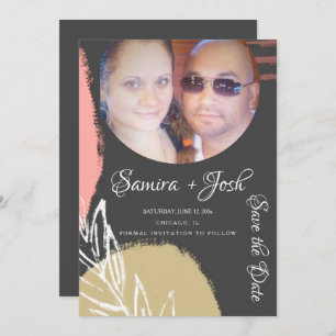 Convite Abstrato de mão Cinza botânica Salvar a Data I