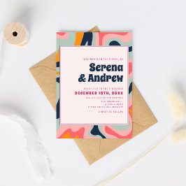 Convite Abstrato de penteado rosa retro 70s Pastel