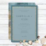 Convite Abstrato de praia moderna Teal e Casamento Dourado<br><div class="desc">Este design apresenta uma praia abstrato de azul e dourada e água para trás, com uma frente de terra firme e uma área de texto com estrutura de brilho dourado falso. Moderno e único, é perfeito para uma praia ou um casamento no lado da água. Criada pela "Simply Farmhouse Press",...</div>