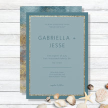 Abstrato de praia moderna Teal e Casamento Dourado