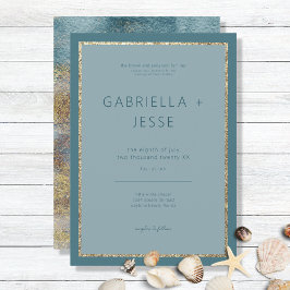 Convite Abstrato de praia moderna Teal e Casamento Dourado