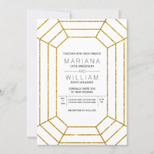 Convite Abstrato diamante joia ouro glitter casamento bran