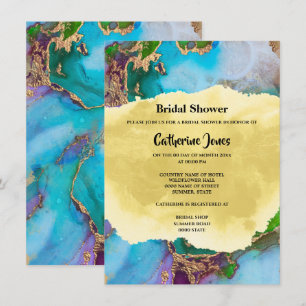 Convite Abstrato do Geode cores do pavão com aquarela